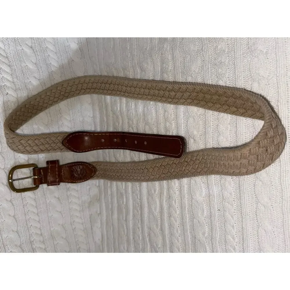 Ocean Rider Mens Leather Canvas Fishing Brass Buckle Belt Preppy Sporty Sz 40